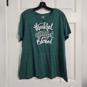 PositiviTees T-Shirt Womens Size XL Green Short Sleeve Thankful Greatful Blessed